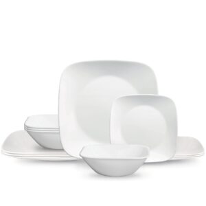 Corelle® Square™ Pure White 12-piece Dinnerware Set with Appetizer Plates. Service for 4