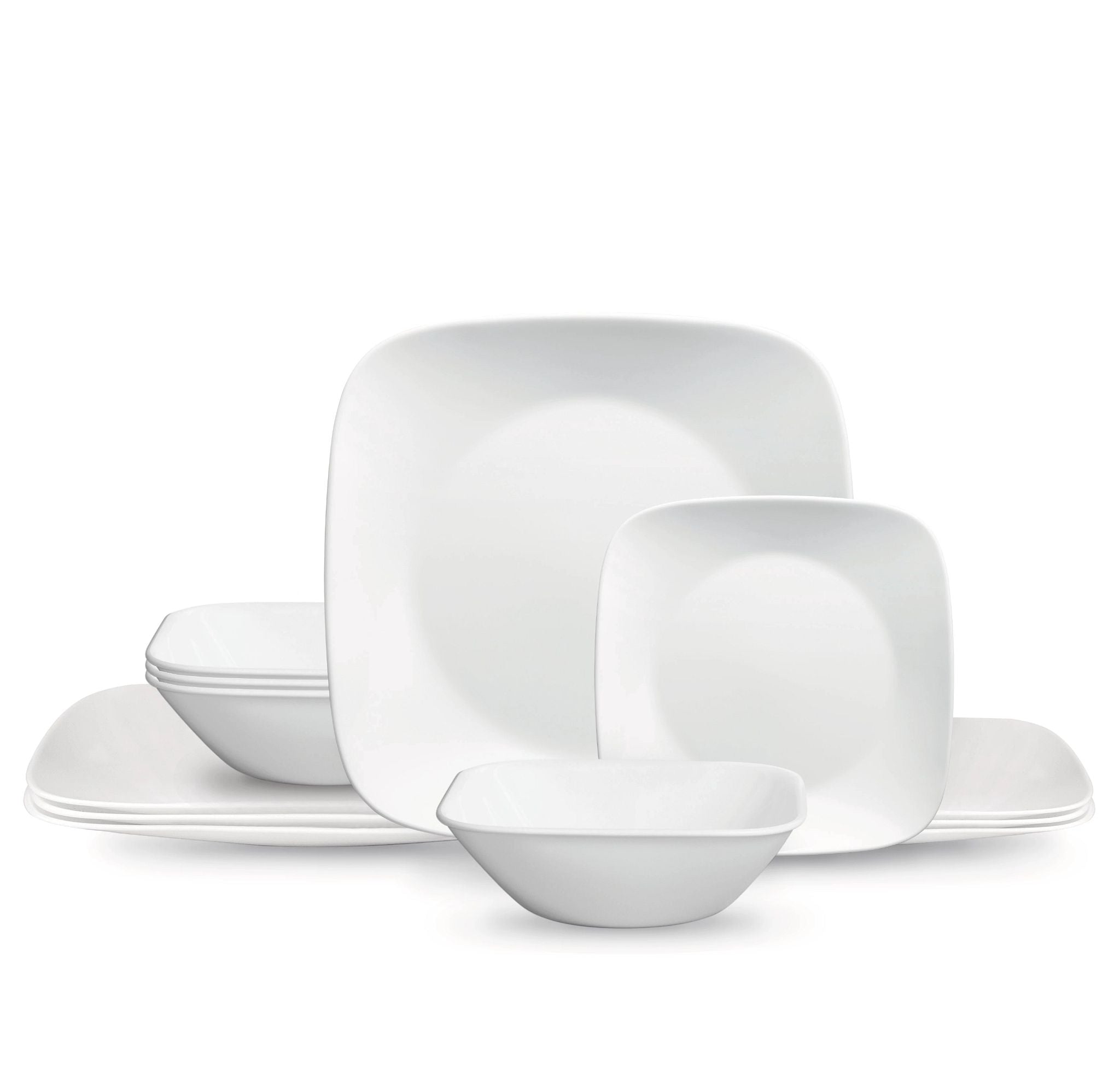 Corelle® Square™ Pure White 12-piece Dinnerware Set with Appetizer Plates. Service for 4