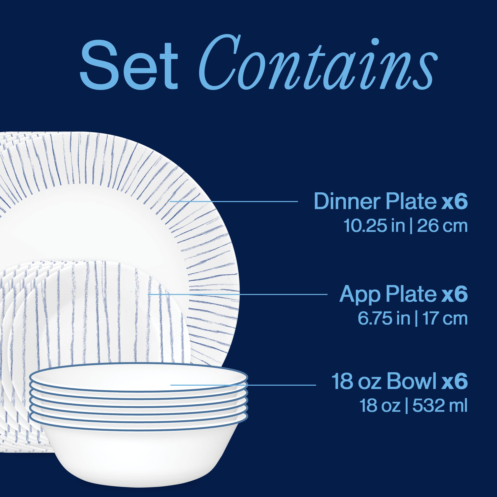 Corelle® Nautical Stripes 18-piece Dinnerware Set. Service for 6 - Image 3