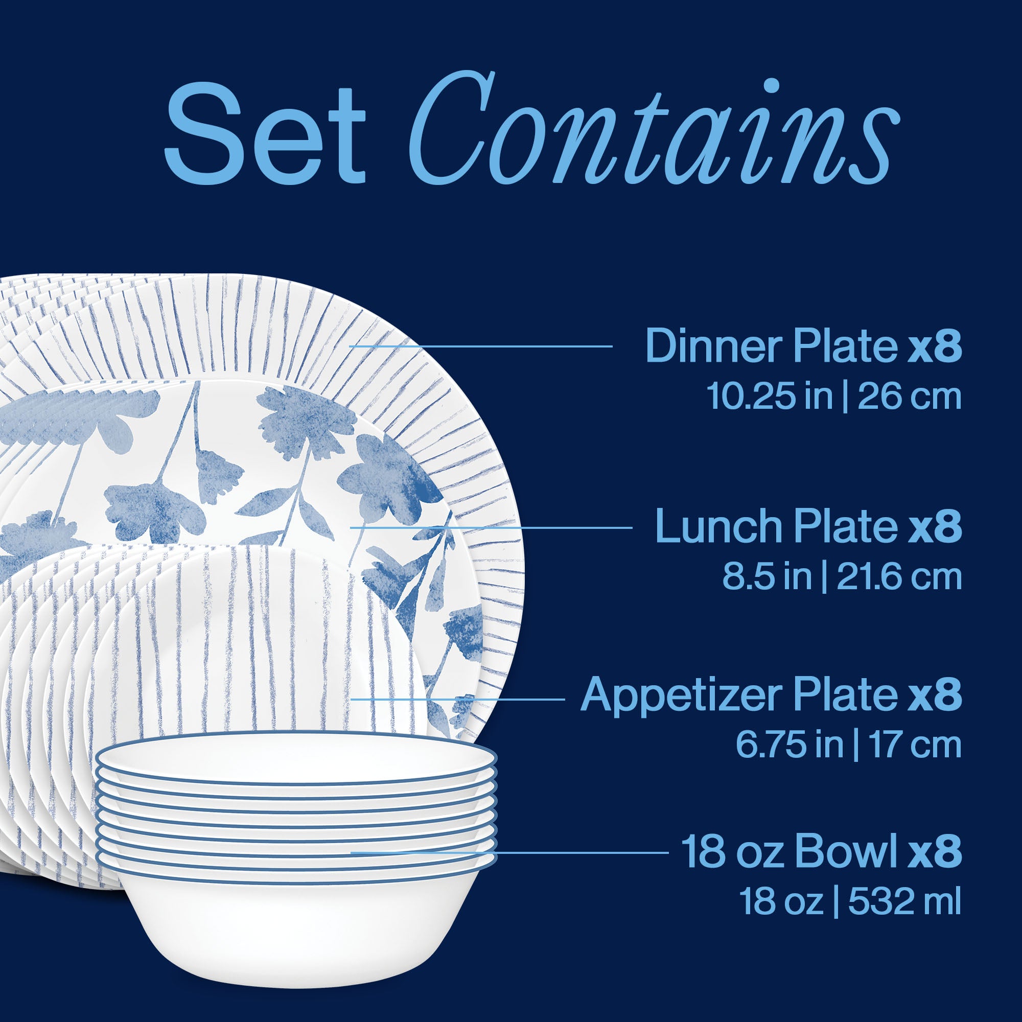 Corelle® Botanical Stripes 32-piece Dinnerware Set. Service for 8 - Image 3