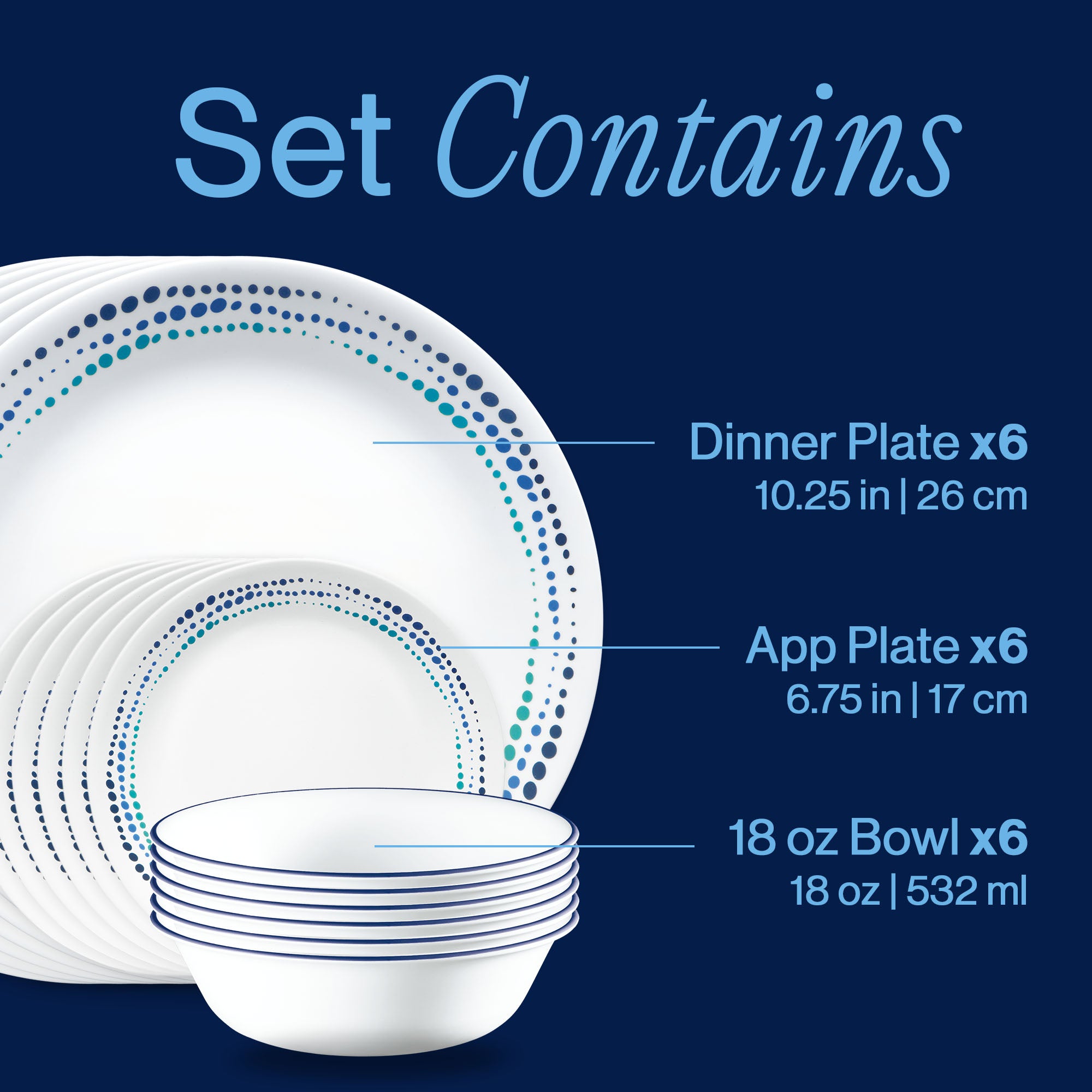 Corelle® Ocean Blues 18-piece Dinnerware Set. Service for 6 - Image 3