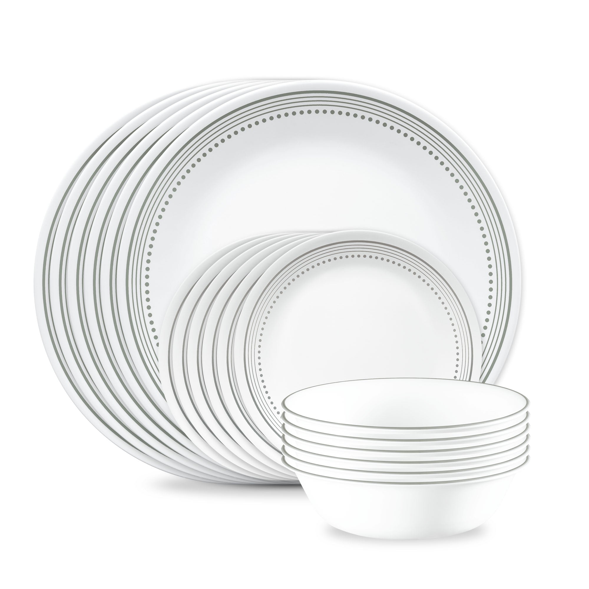 Corelle® Mystic Gray 18-piece Mugless Dinnerware Set. Service for 6
