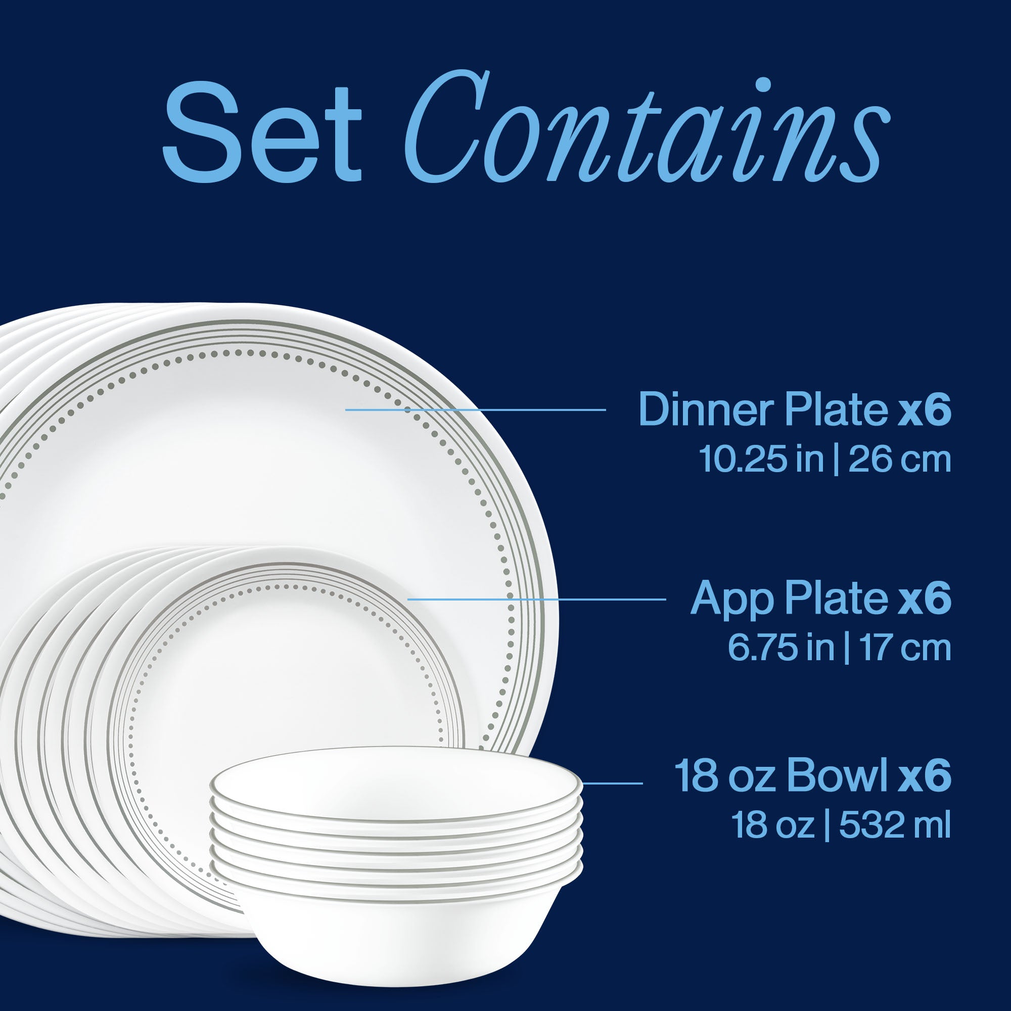 Corelle® Mystic Gray 18-piece Mugless Dinnerware Set. Service for 6 - Image 3