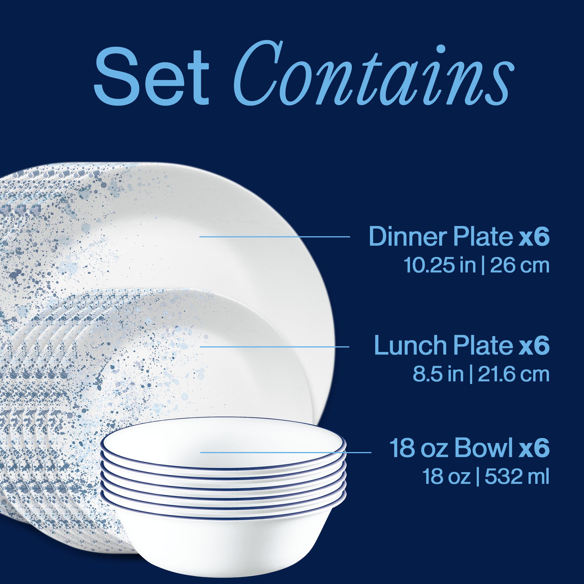 Corelle® Indigo Speckle 18-piece Dinnerware Set. Service for 6 - Image 3