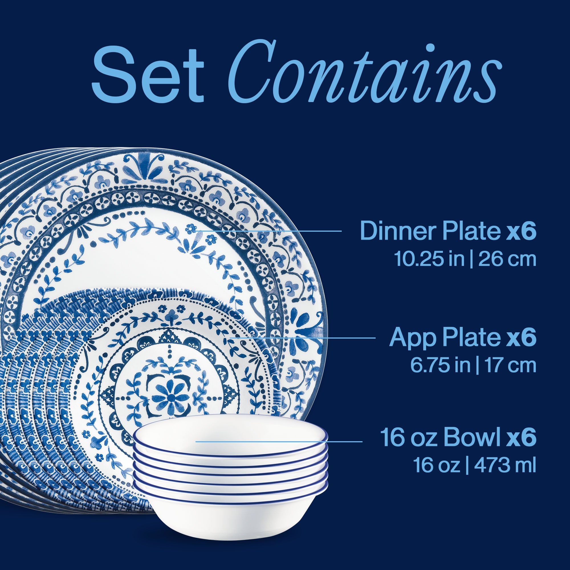 Corelle® Portofino Dinnerware Set – Service for 6 + Salad Plates - Image 8