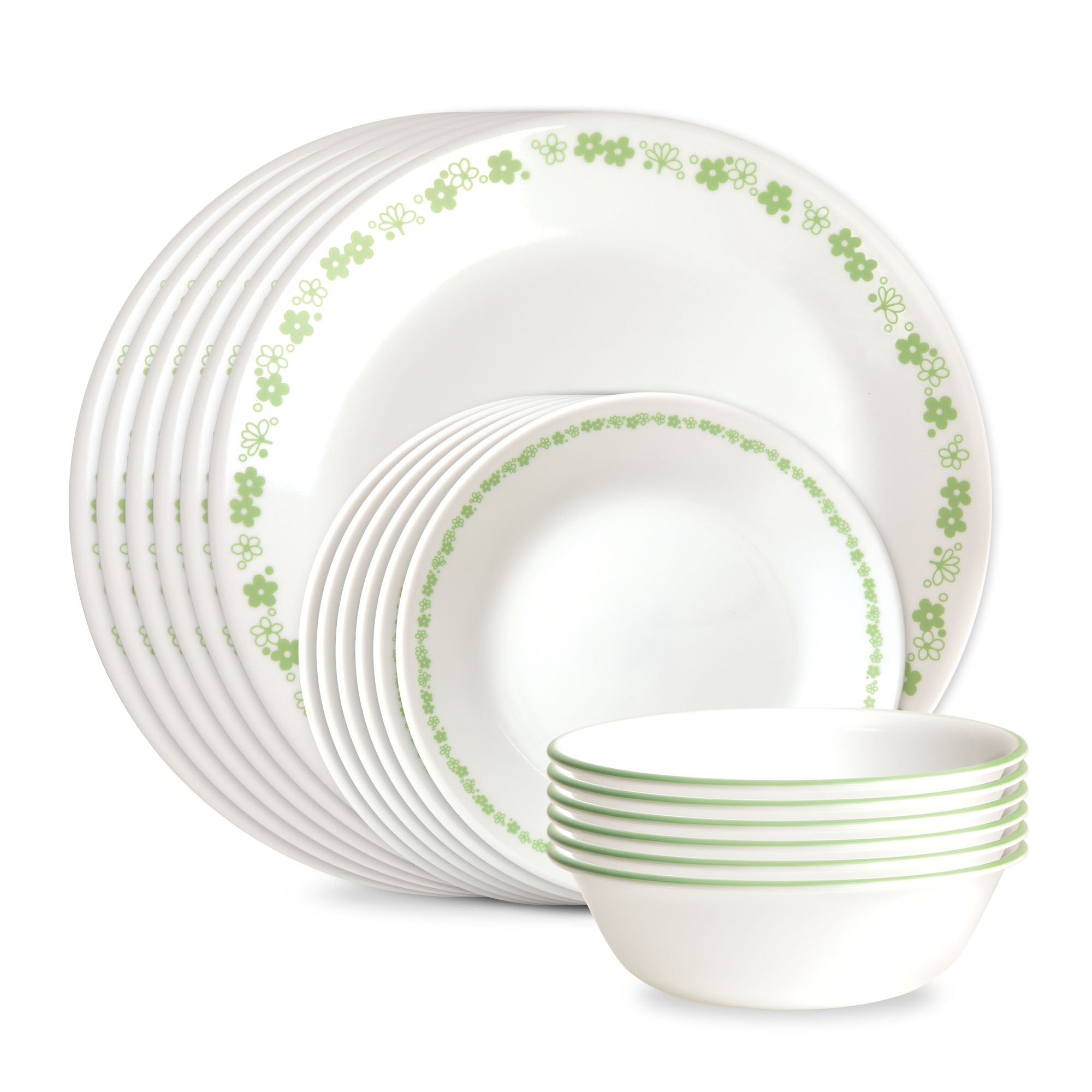 Corelle® Spring Blossom Green 18-piece Dinnerware Set. Service for 6
