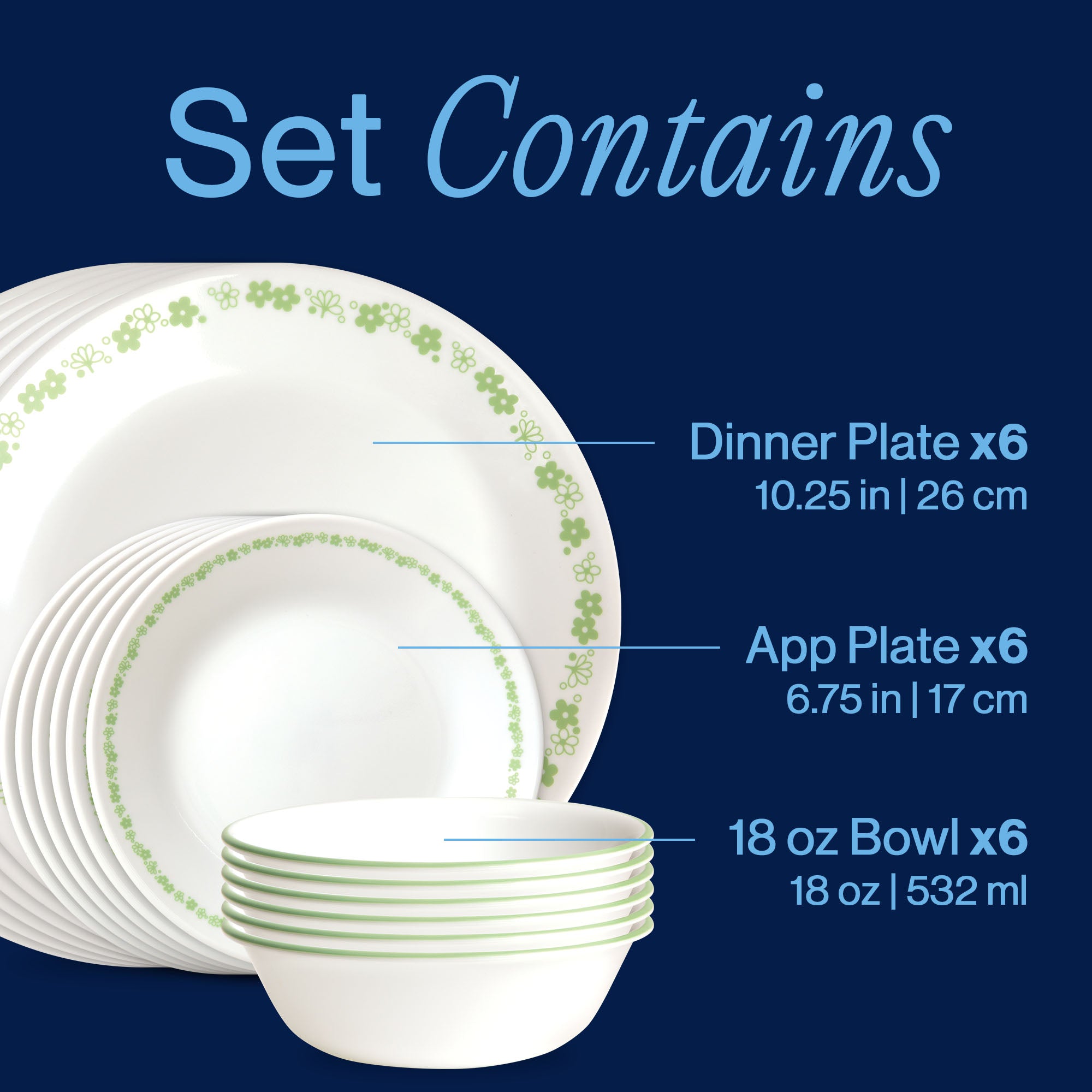 Corelle® Spring Blossom Green 18-piece Dinnerware Set. Service for 6 - Image 3