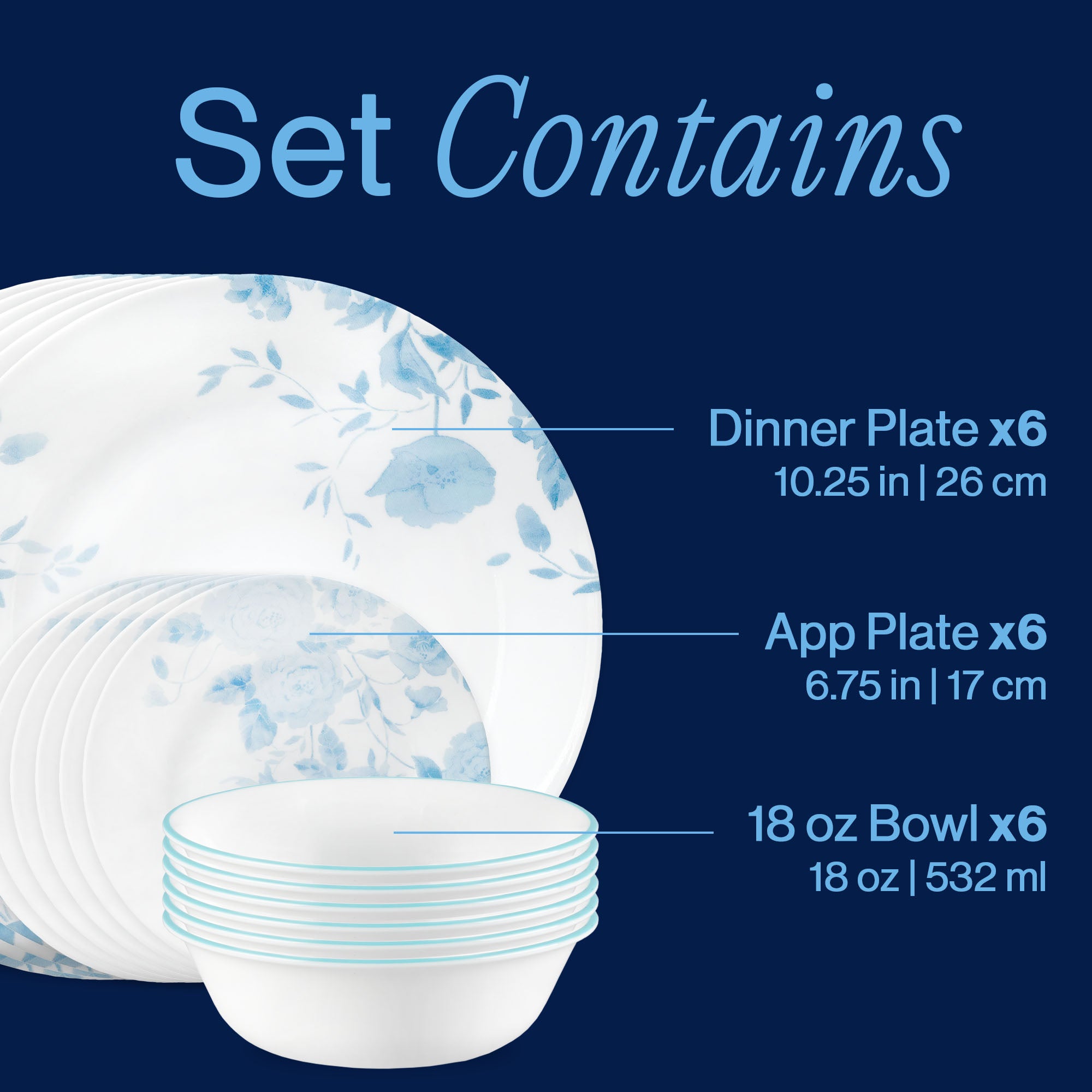 Corelle® Blue Bouquet 18-piece Dinnerware Set. Service for 6 - Image 3