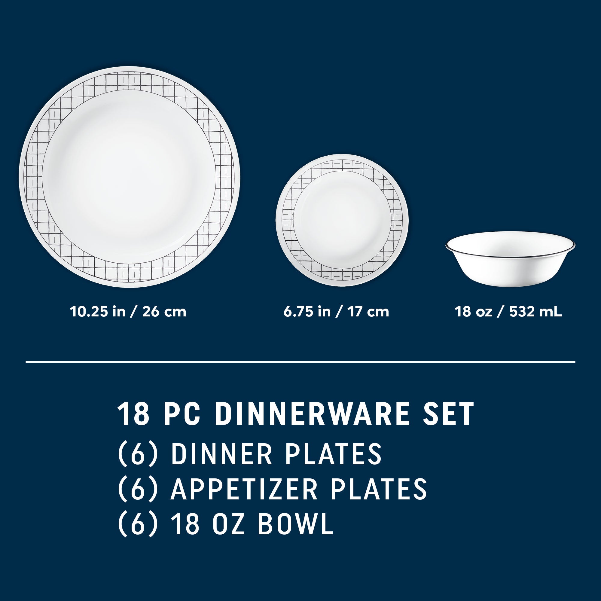 Corelle® Delicate Grid 18-piece Dinnerware Set. Service for 6 - Image 2